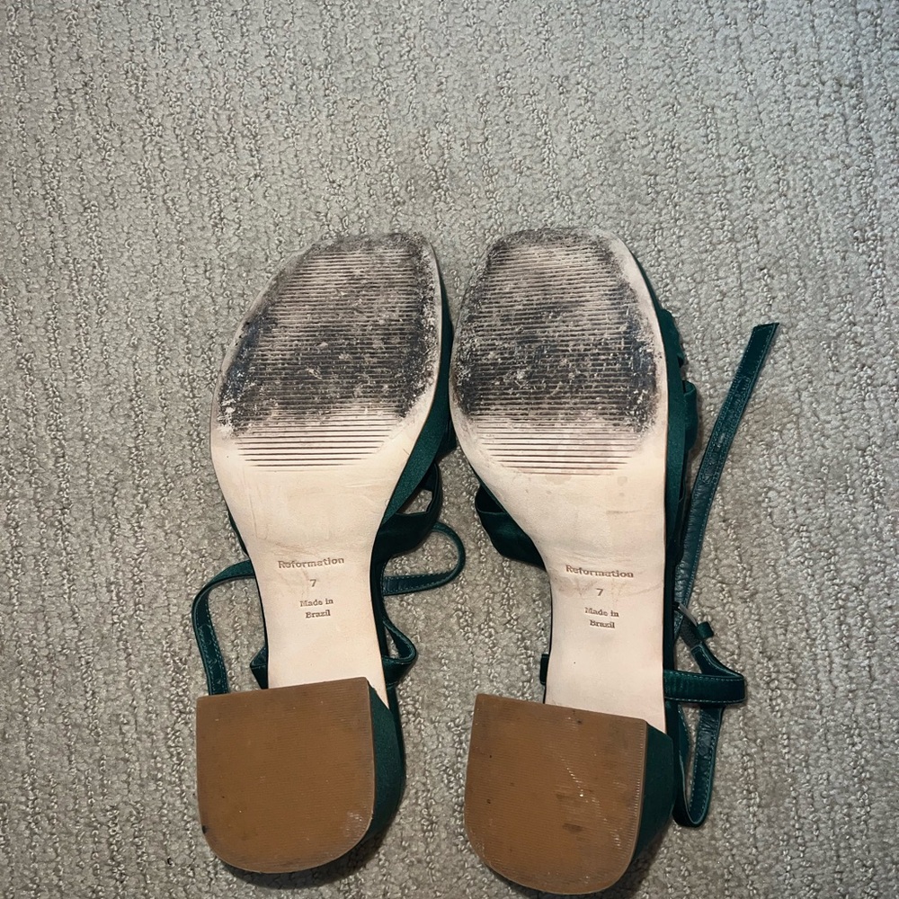 Reformation Emerald Satin Knotted Slingback Heels - Picture 4 of 4